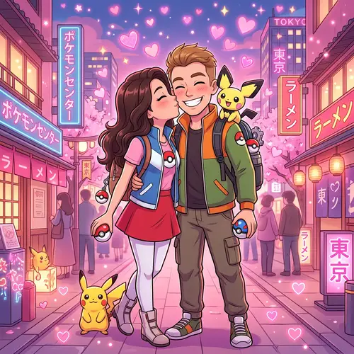 Pokemon Trainers Cartoon: A Romantic Kiss