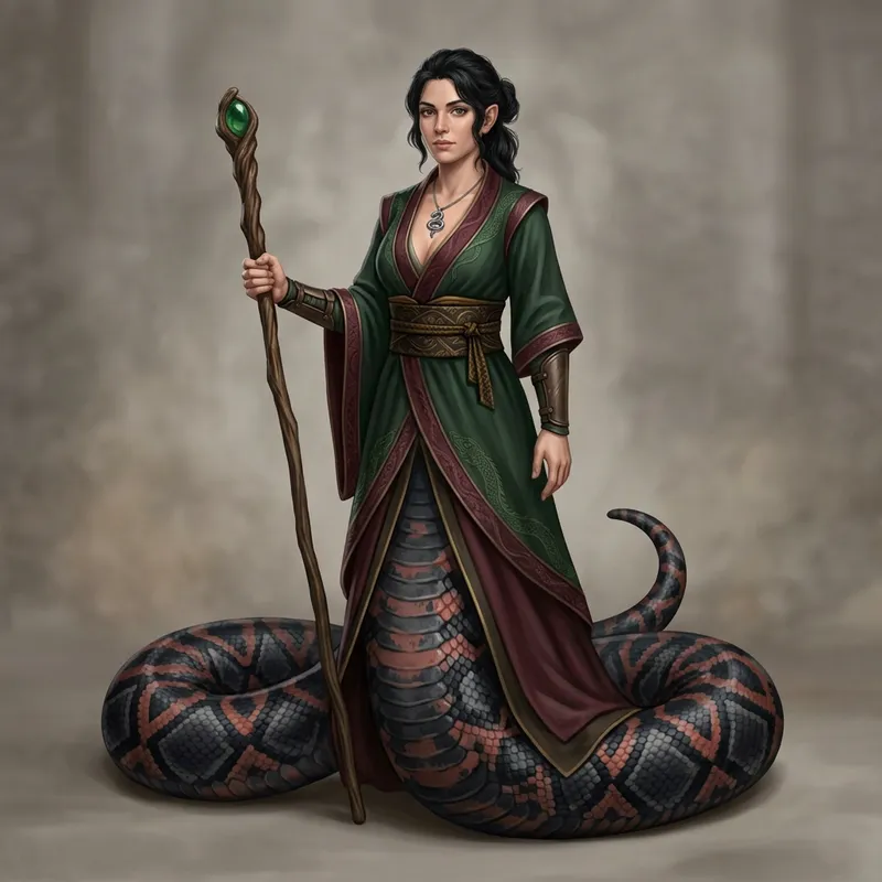 Realistic Yuan-ti Female Priest Character Art | D&D Fantasy