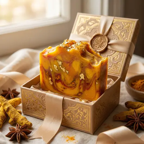 Artisanal Turmeric Soap with Opulent Packaging | Skincare Product