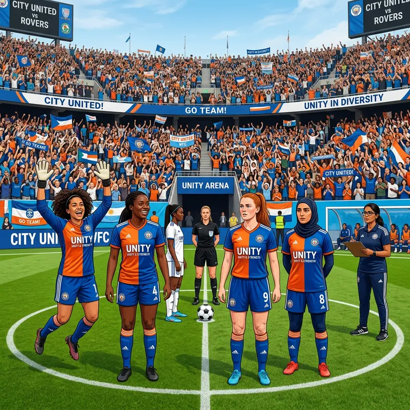 Vibrant Female Football Team Excites Diverse Fans in Stadium Vibrant Female Football Team Excites Diverse Fans in Stadium