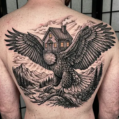 Eagle House Tattoo Design | Surreal and Sophisticated Artwork