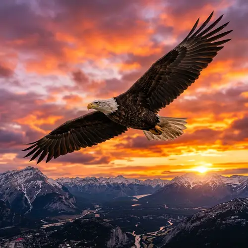 Majestic Eagle Soaring in Vibrant Sunset Sky - National Geographic Style