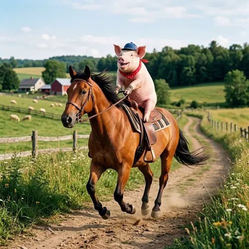 Pig Riding a Horse: Unlikely Animal Duo