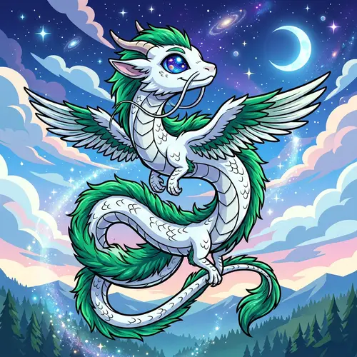 Cute Juvenile White Scales Dragon Flying to the Sky