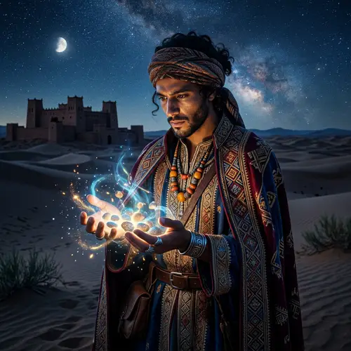 Handsome Moroccan Man Performing Magic in Middle Ages