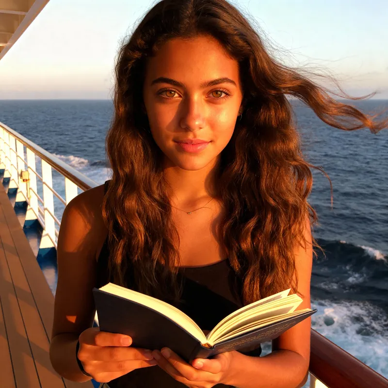 Cruise Adventure: Girl with Journal at Sea