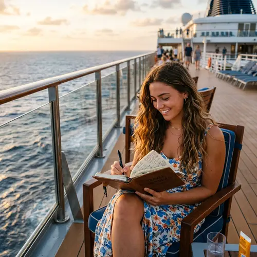 Cruise Adventure: Girl with Journal at Sea