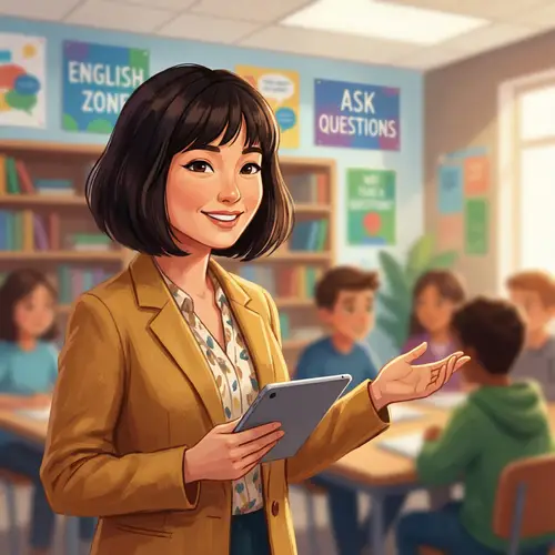 Vibrant Digital Portrait of a Professional English Teacher