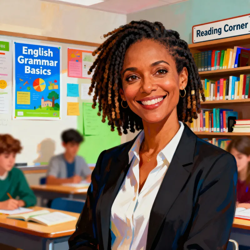 Vibrant Digital Portrait of a Professional English Teacher