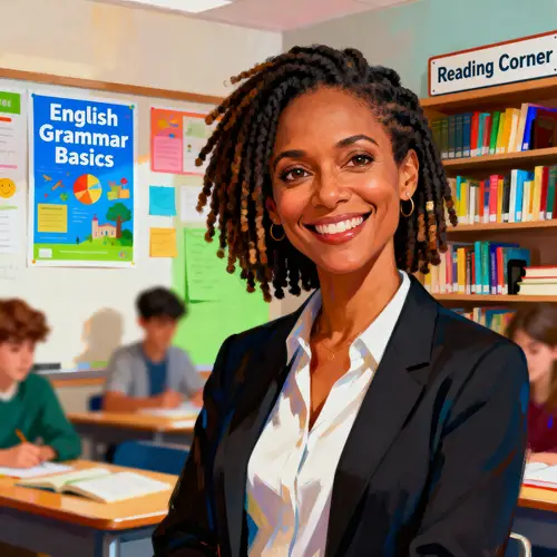 Vibrant Digital Portrait of a Professional English Teacher