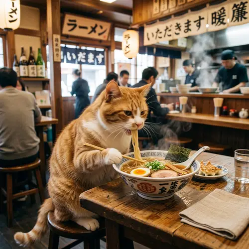 Cat Enjoying Ramen: A Whiskered Delight