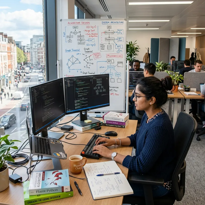 Diverse Female Programmer Typing on Dual-Monitor | Coding Setup