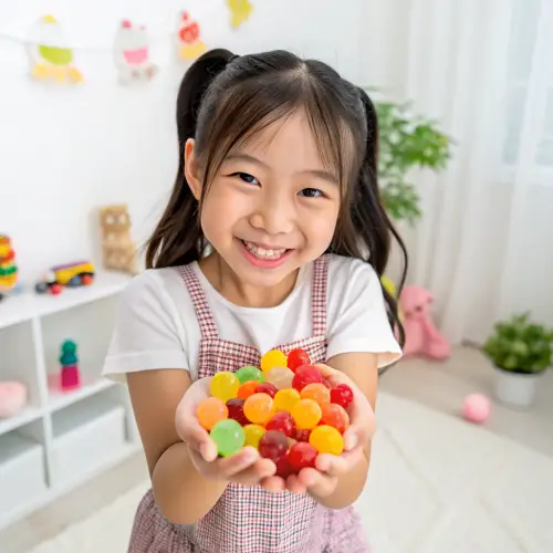Cute Girl Holding Colorful Candy - Sweet Moments