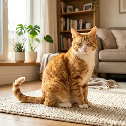 Orange and White Striped Cat Sitting on Plush Carpet