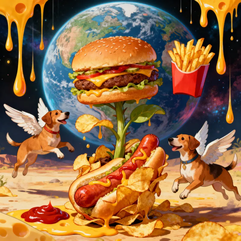 Whimsical Planet of Burgers and Fries