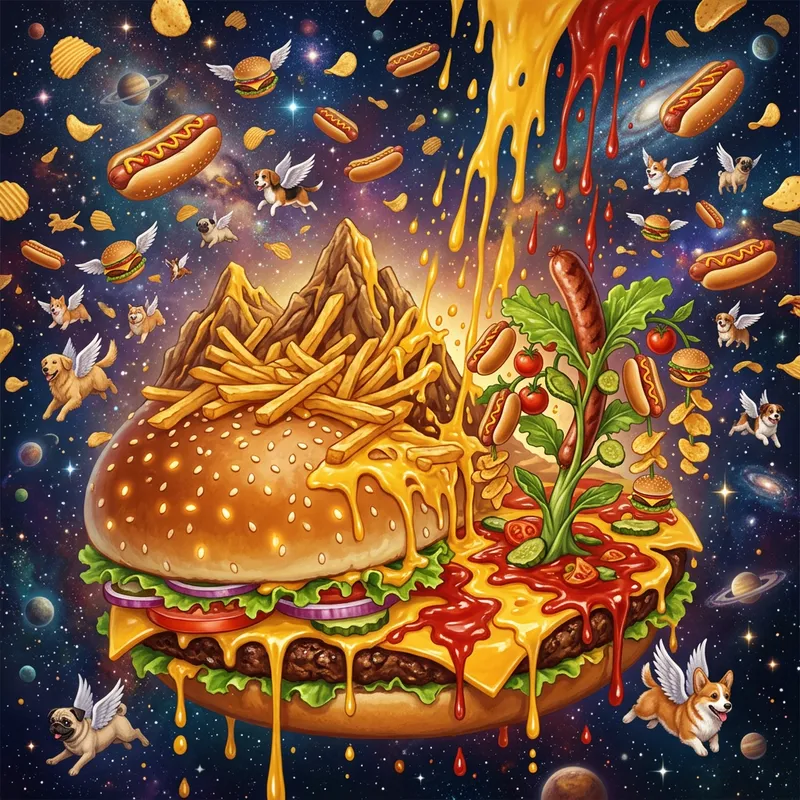 Whimsical Planet of Burgers and Fries
