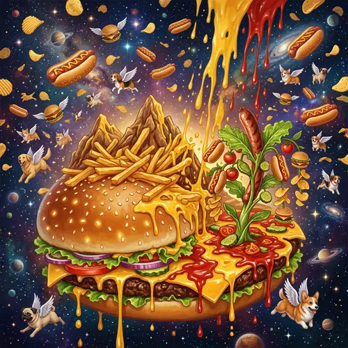 Whimsical Planet of Burgers and Fries
