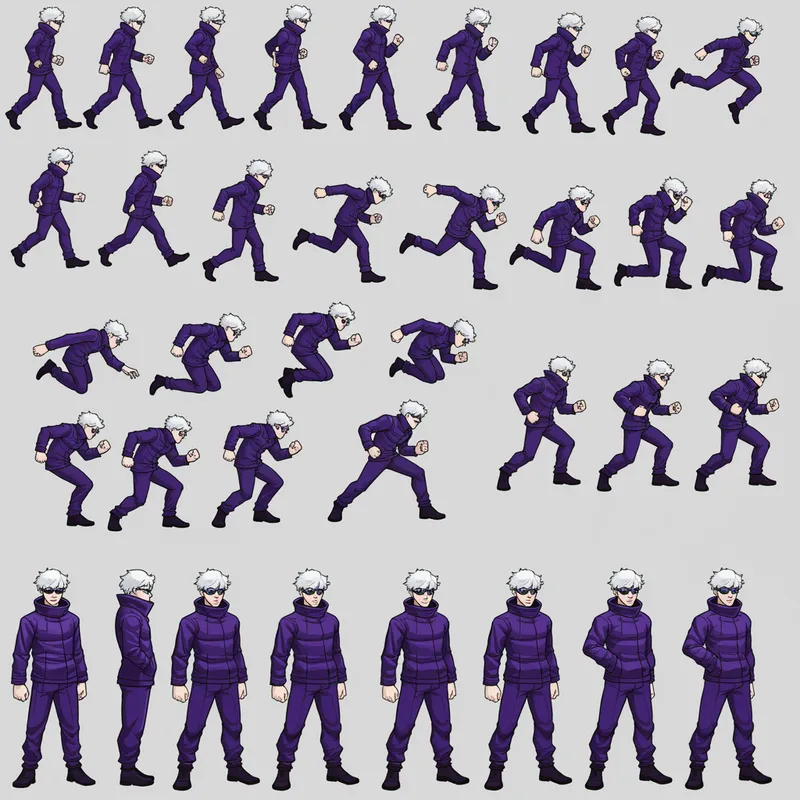 Satoru Gojo Sprite Sheet: Walking & Jumping Poses