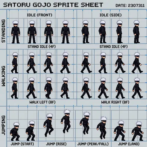 Satoru Gojo Sprite Sheet: Walking & Jumping Poses