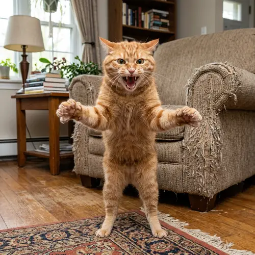 Intense Orange Cat Ready to Fight in Domestic Setting