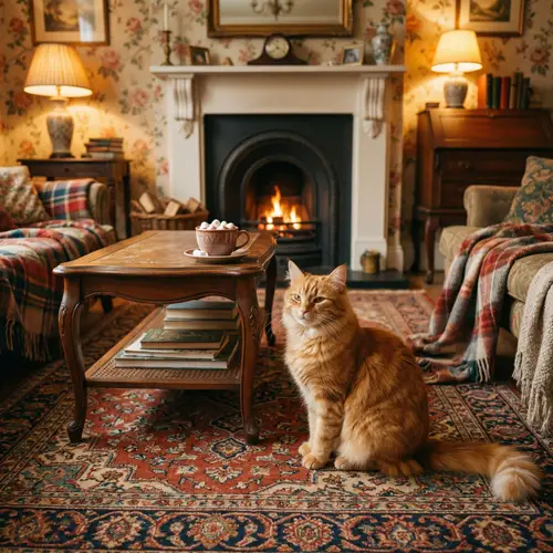 Beautiful Orange Cat on Cozy Rug in Warm Living Room