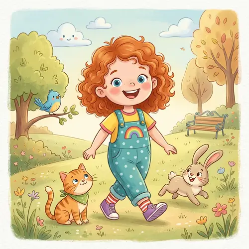 Charming Caucasian Girl in Colorful Clothes | Picture Book Illustration