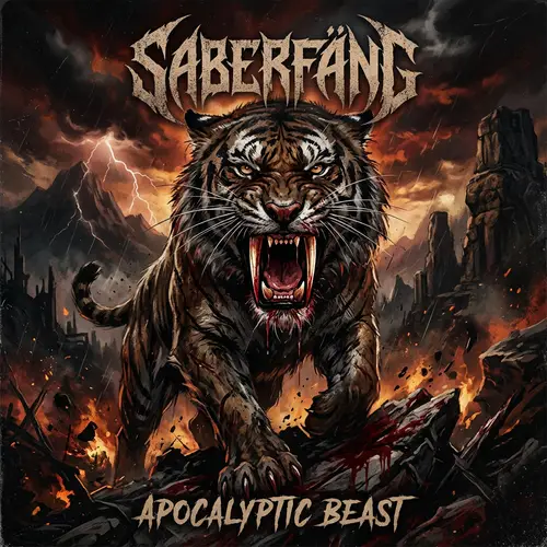 Ferocious Saber Tooth Tiger Album Cover - Metal-inspired Artwork
