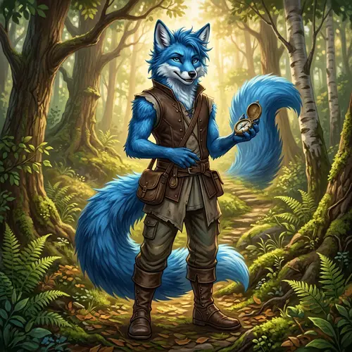 Male Fox Demi-Human with Blue Fur and Eyes