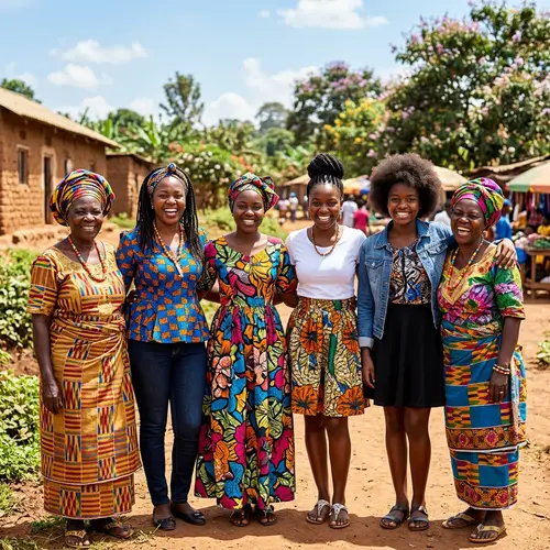 Smiling African Women in Traditional and Modern Outfits