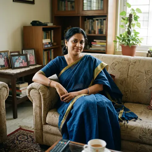 Realistic Indian Woman in Tight Saree on Sofa
