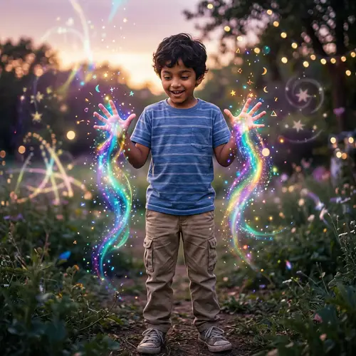 Enchanting South Asian Boy with Magical Hands | Rainbow Sparks