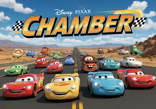 Vibrant Disney Cars Poster on Route 66 Adventure