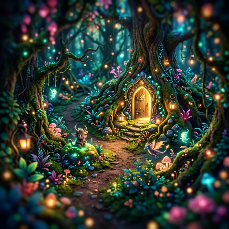 Enchanted Mystical Forest: Vibrant Colors & Enchanted Creatures