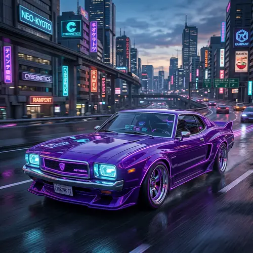 Intense Purple Cyberpunk Retro Car Design