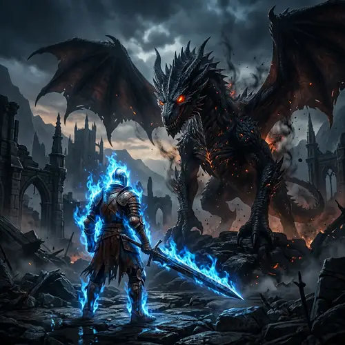 Epic Dragon vs Knight Battle: Mystical Realm Confrontation