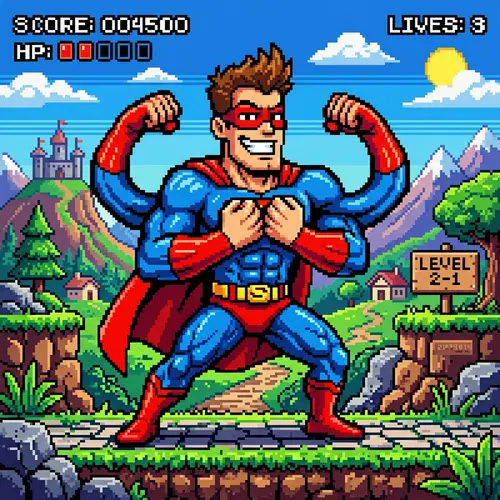 8-Bit Stretchy Man in Powerful Stance