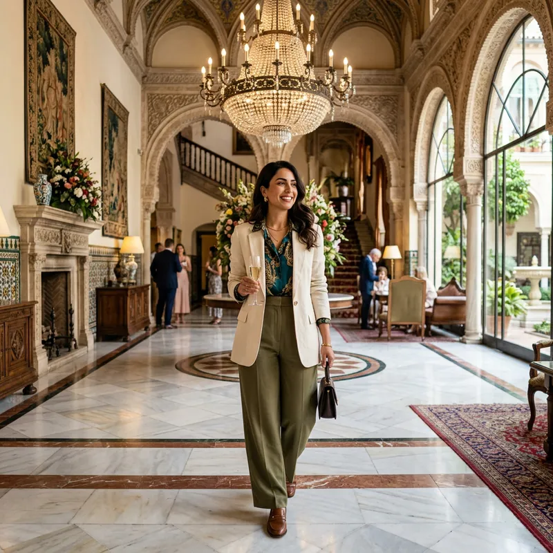 Classy and Confident Woman Living Her Best Life in Spain Hotel