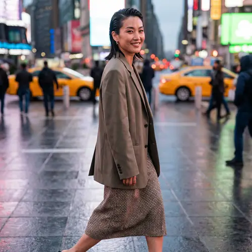 Stylish Asian Woman with Wet-Look Hairstyle | City Chic Fashion
