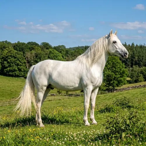 Regal White Horse in Lush Green Meadow