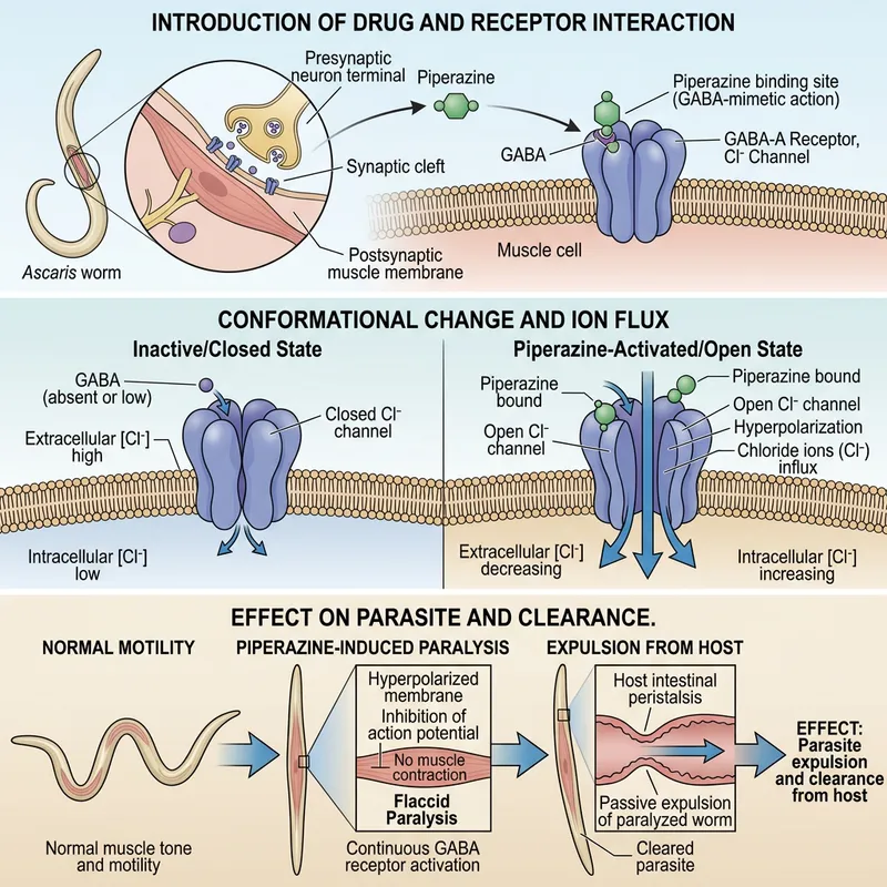 Piperazine Action Mechanism: Illustrated Anti-Parasitic Effects