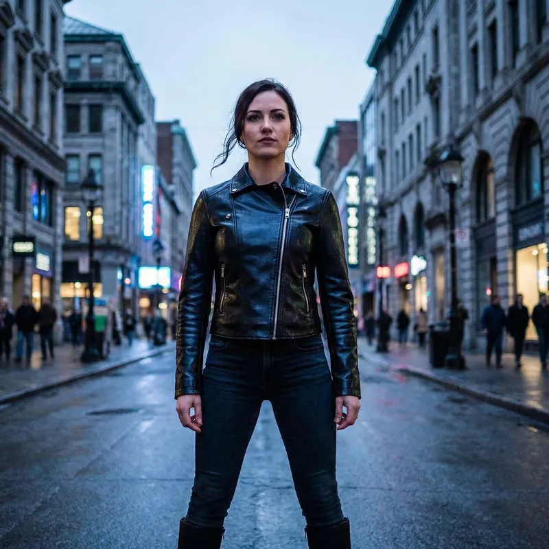 Stunning Tall Girl with Black Hair in Leather Jacket Stunning Tall Girl with Black Hair in Leather Jacket