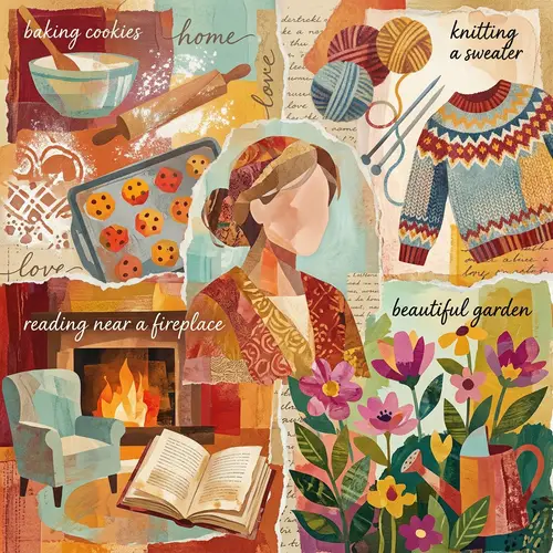 Collage: Middle-aged Woman with Maternal Love