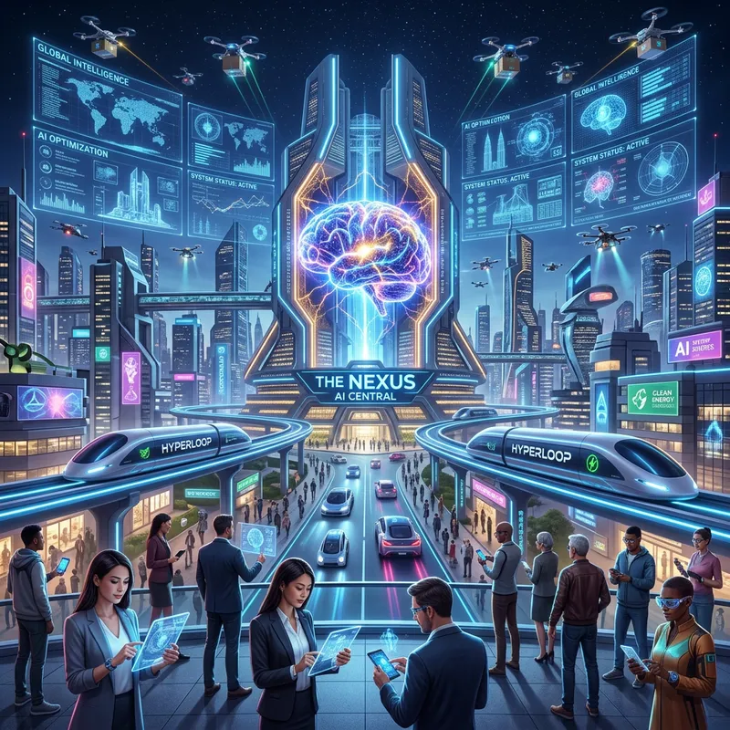 Future Intelligence in Futuristic Cityscape | Advanced AI, High-Tech Devices