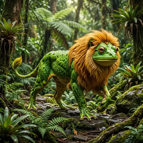 Frog Lion Hybrid - Majestic Creature with Whimsical Agility