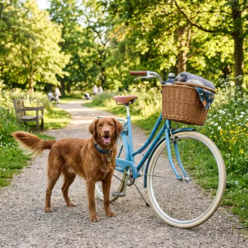 Happy Brown Dog with Vintage Bicycle | Fun Ride in the Park