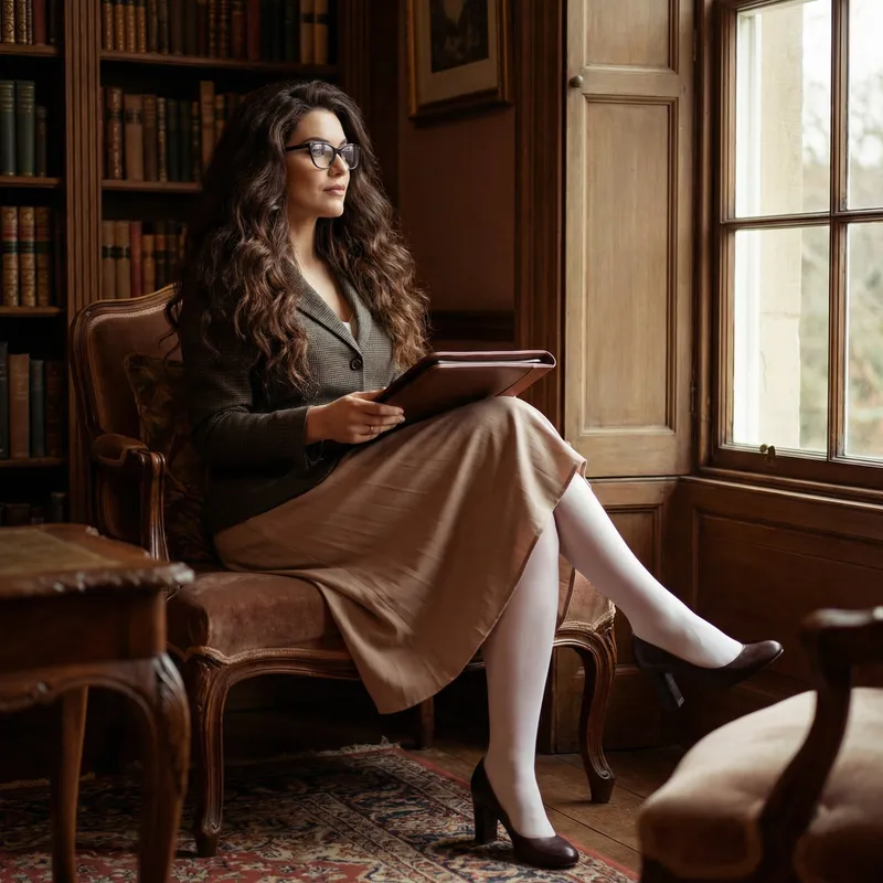 Sophisticated Long Legs Woman in White Stockings | Glamorous Waves