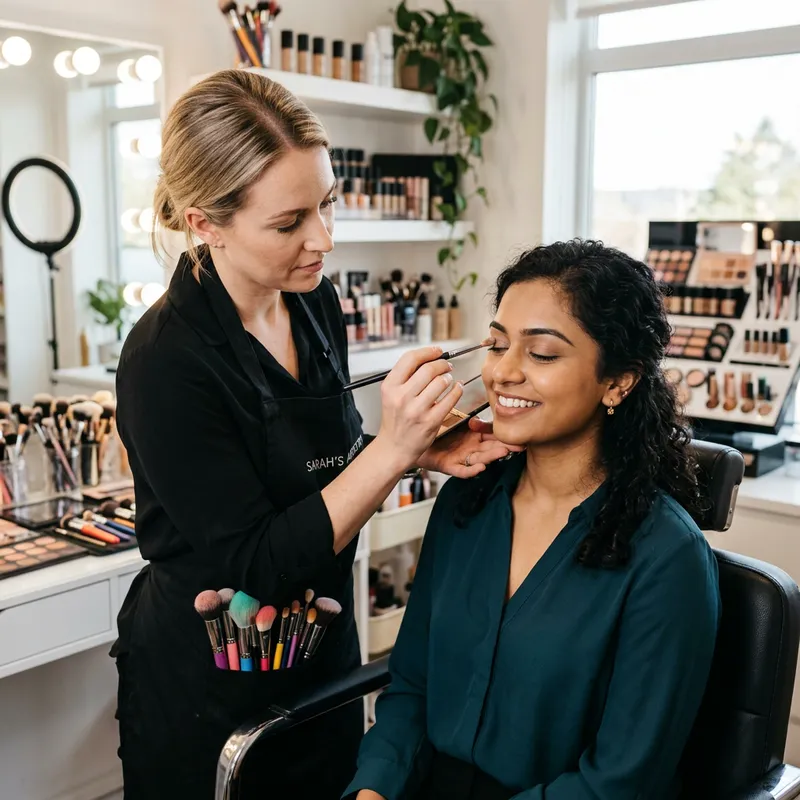 European Makeup Artist Creating Stunning Look for South Asian Client