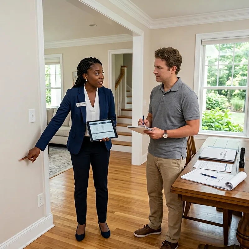Black Female Real Estate Agent Inspecting Property with Client