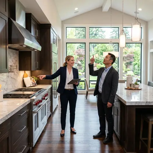 Professional Real Estate Agent Showing Modern Kitchen | Home Inspection