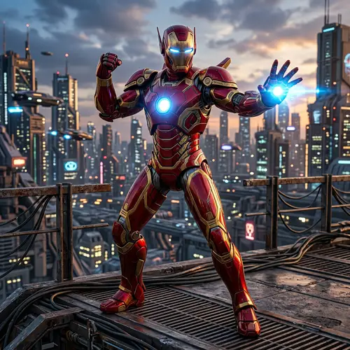 Crimson & Gold Armored Humanoid Robot - Futuristic Superhero